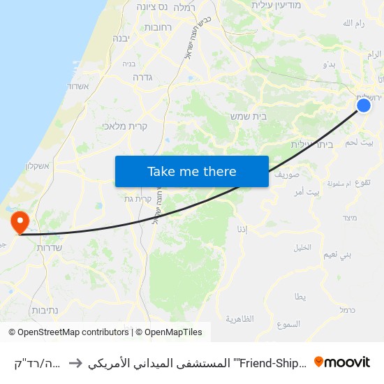 עזה/רד''ק to المستشفى الميداني الأمريكي ""Friend-Ships"" map