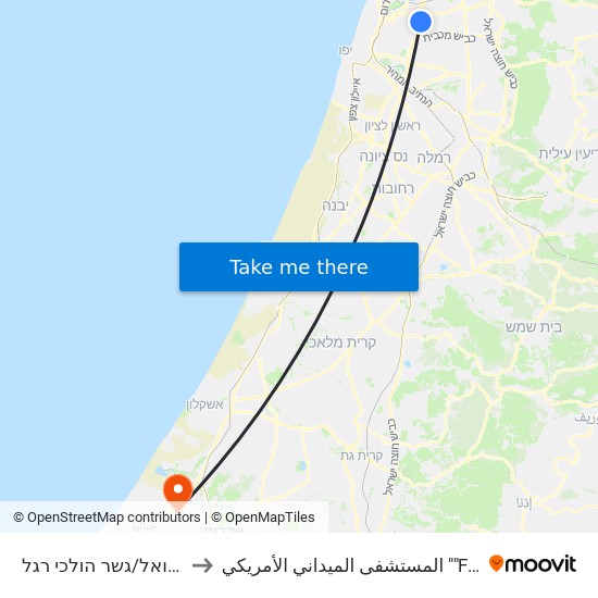 גבעת שמואל/גשר הולכי רגל to المستشفى الميداني الأمريكي ""Friend-Ships"" map