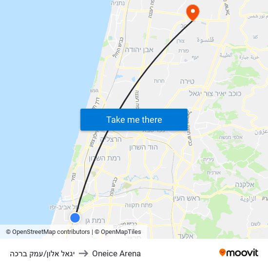 יגאל אלון/עמק ברכה to Oneice Arena map