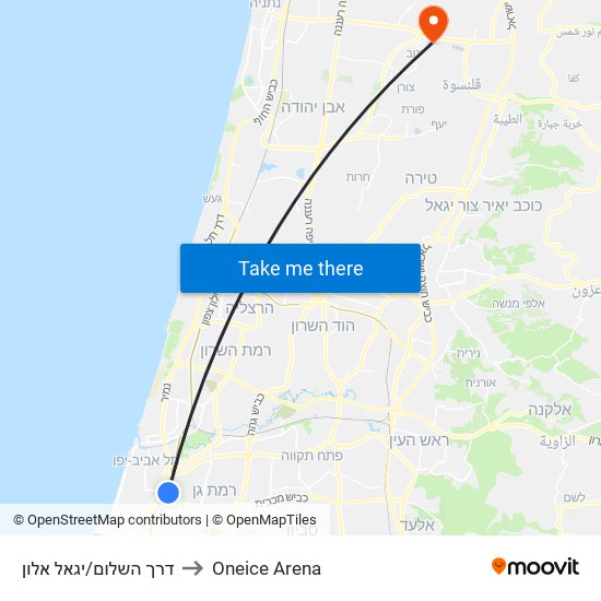 דרך השלום/יגאל אלון to Oneice Arena map