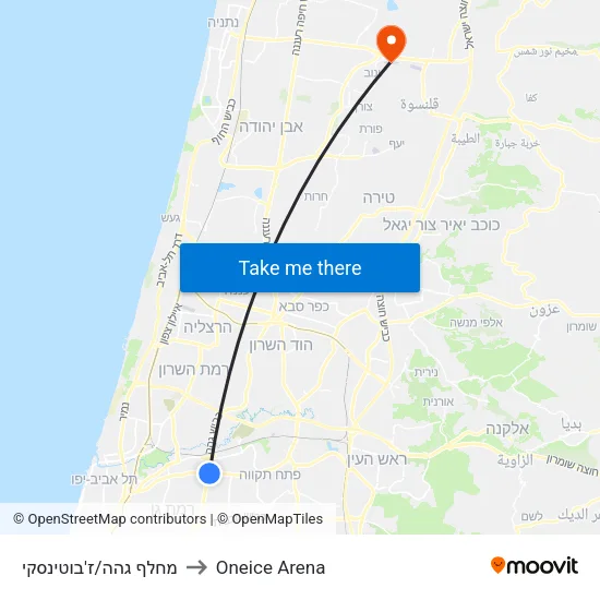 מחלף גהה/ז'בוטינסקי to Oneice Arena map