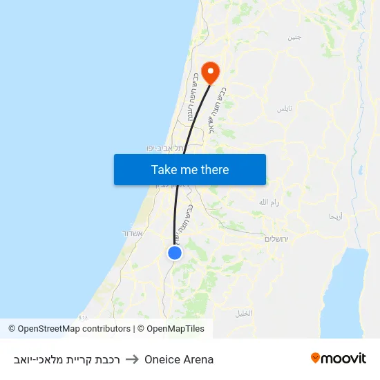 רכבת קריית מלאכי-יואב to Oneice Arena map