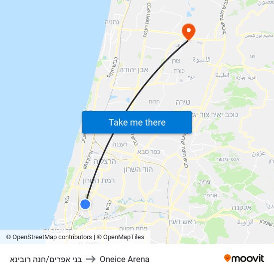 בני אפרים/חנה רובינא to Oneice Arena map