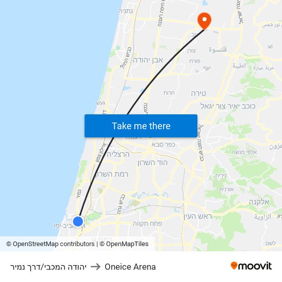 יהודה המכבי/דרך נמיר to Oneice Arena map