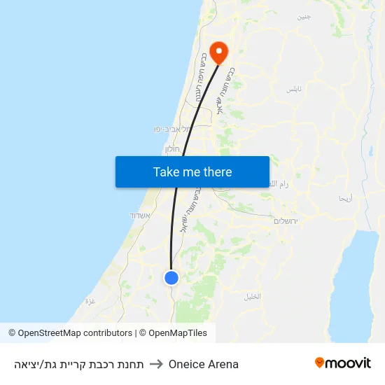 תחנת רכבת קריית גת/יציאה to Oneice Arena map