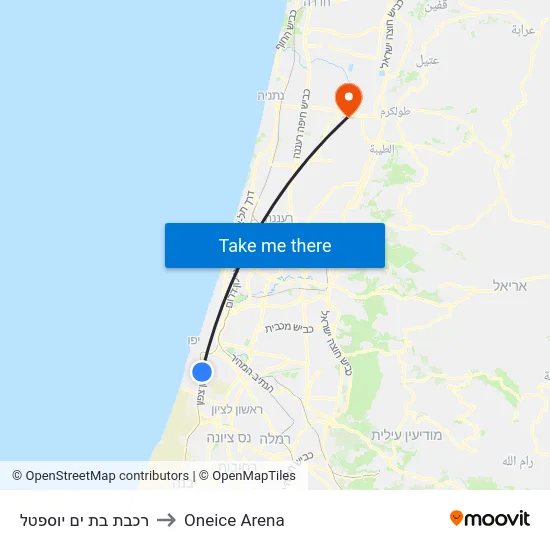 רכבת בת ים יוספטל to Oneice Arena map