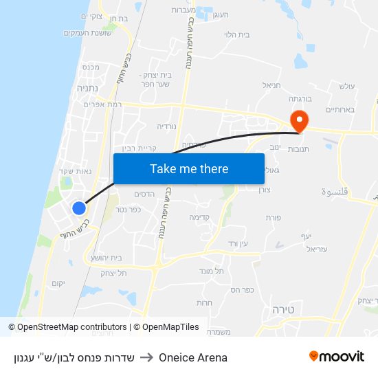 שדרות פנחס לבון/ש''י עגנון to Oneice Arena map