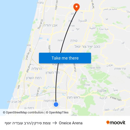 צומת סירקין/הרב עובדיה יוסף to Oneice Arena map