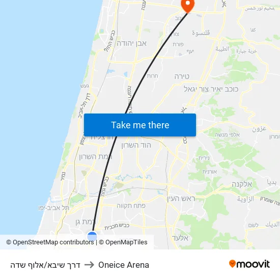דרך שיבא/אלוף שדה to Oneice Arena map