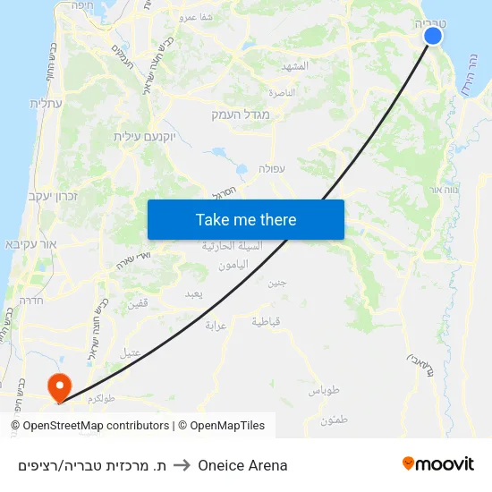 ת. מרכזית טבריה/רציפים to Oneice Arena map