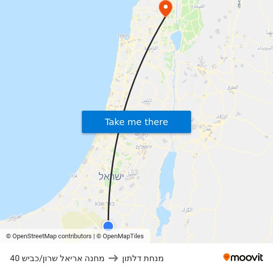 מחנה אריאל שרון/כביש 40 to מנחת דלתון map