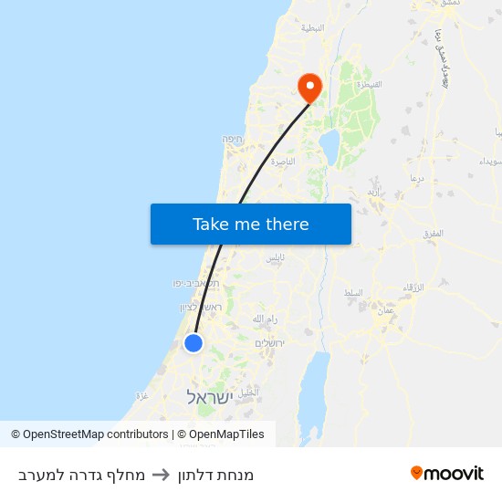 מחלף גדרה למערב to מנחת דלתון map