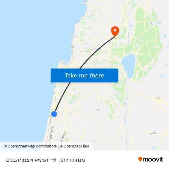 הנשיא וייצמן/הבנים to מנחת דלתון map