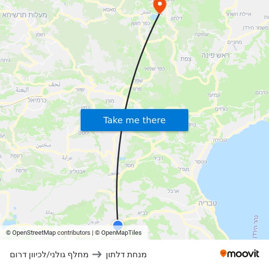 מחלף גולני/לכיוון דרום to מנחת דלתון map