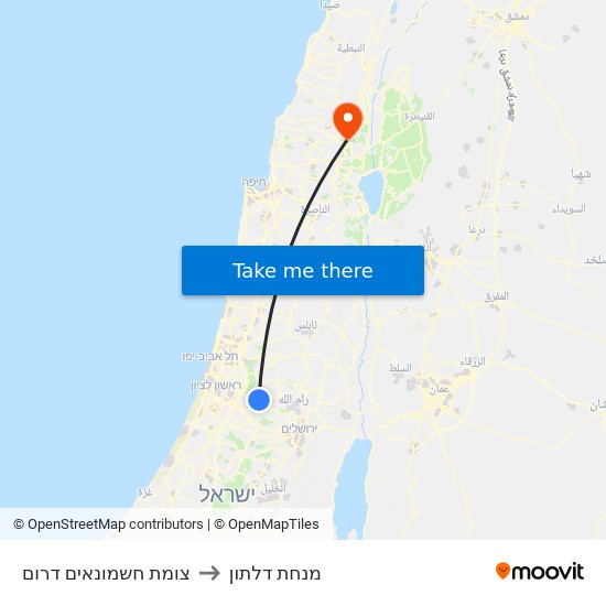 צומת חשמונאים דרום to מנחת דלתון map