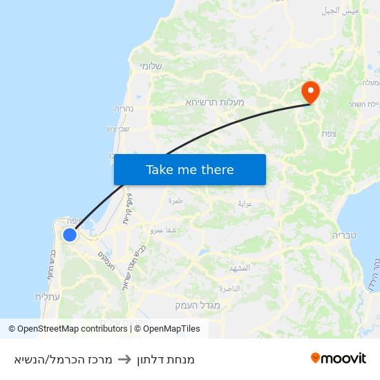 מרכז הכרמל/אודיטוריום to מנחת דלתון map