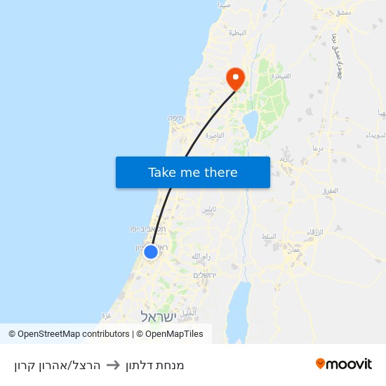 הרצל/אהרון קרון to מנחת דלתון map