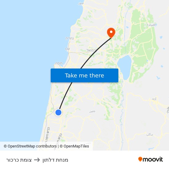 צומת כרכור to מנחת דלתון map