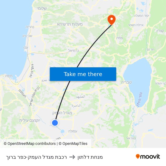 רכבת מגדל העמק-כפר ברוך to מנחת דלתון map