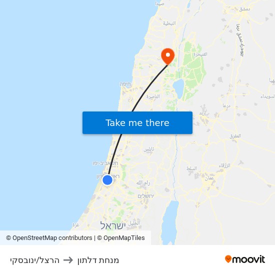 הרצל/ינובסקי to מנחת דלתון map