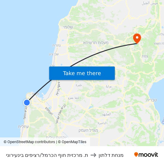ת. מרכזית חוף הכרמל/רציפים בינעירוני to מנחת דלתון map