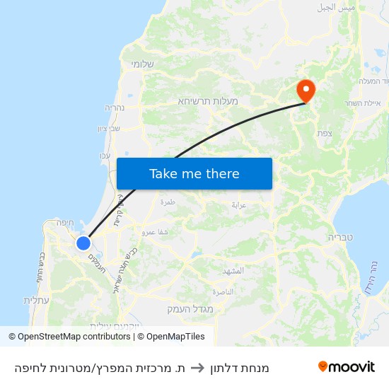 ת. מרכזית המפרץ/מטרונית לחיפה to מנחת דלתון map