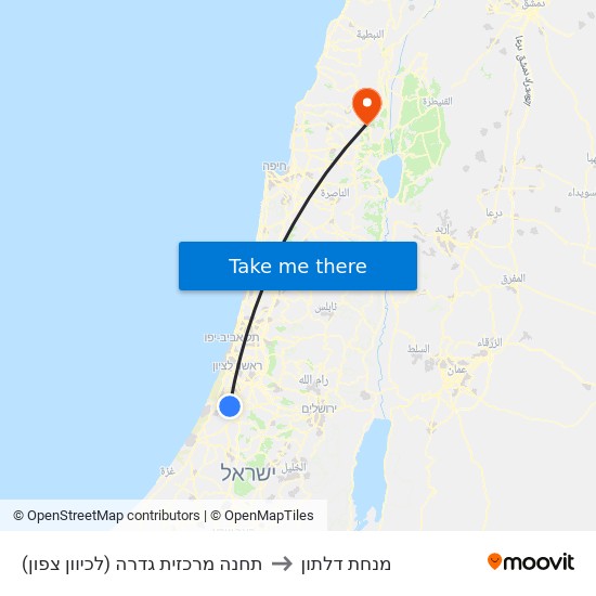 תחנה מרכזית גדרה (לכיוון צפון) to מנחת דלתון map