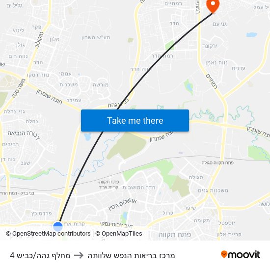 מחלף גהה/כביש 4 to מרכז בריאות הנפש שלוותה map