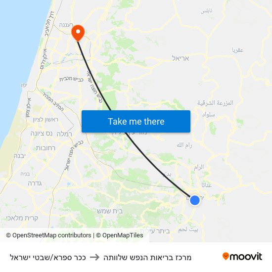 ככר ספרא/שבטי ישראל to מרכז בריאות הנפש שלוותה map