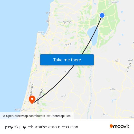 קניון לב קצרין to מרכז בריאות הנפש שלוותה map