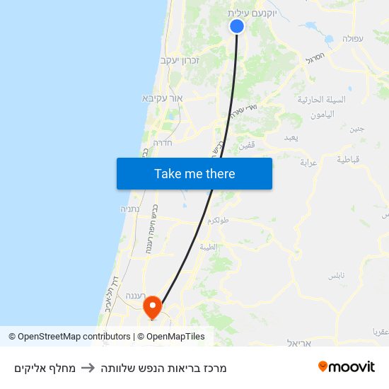 מחלף אליקים to מרכז בריאות הנפש שלוותה map