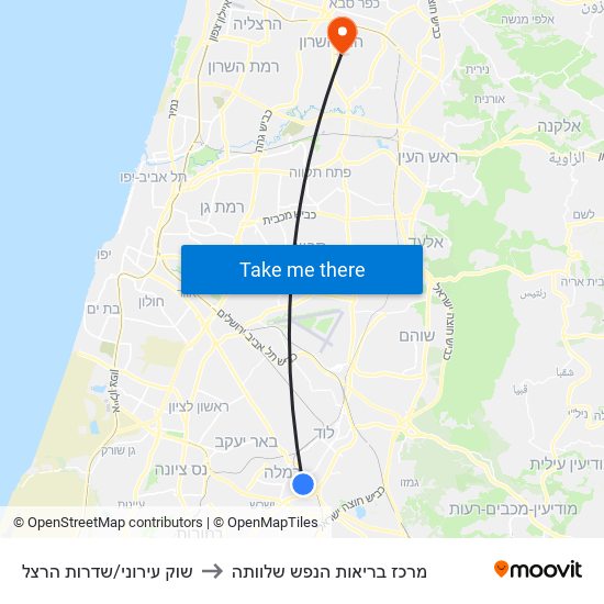 שוק עירוני/שדרות הרצל to מרכז בריאות הנפש שלוותה map