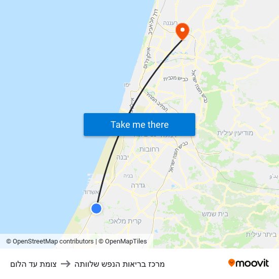 צומת עד הלום to מרכז בריאות הנפש שלוותה map