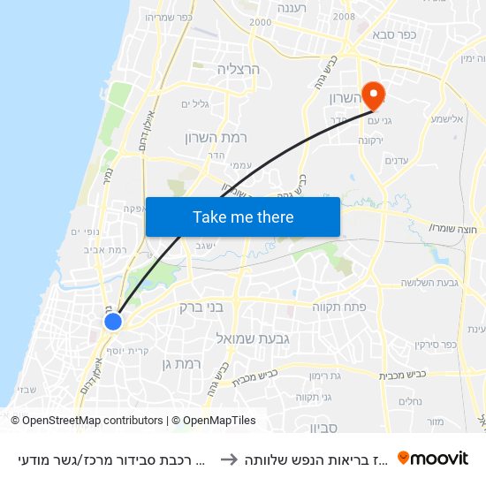 תחנת רכבת סבידור מרכז/גשר מודעי to מרכז בריאות הנפש שלוותה map