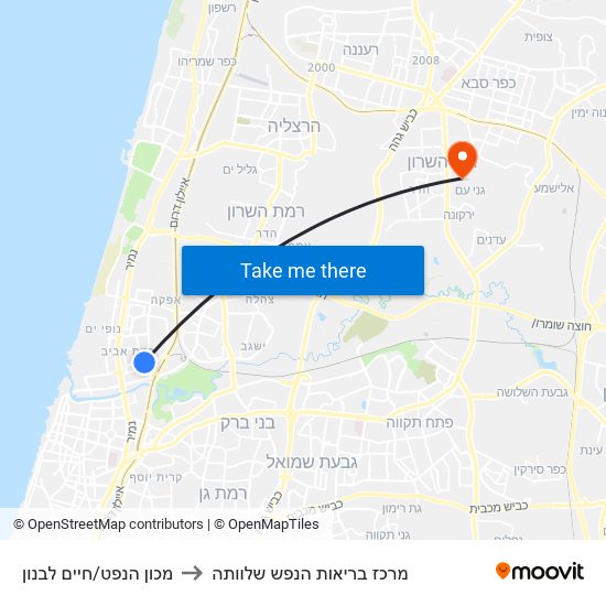 מכון הנפט/חיים לבנון to מרכז בריאות הנפש שלוותה map