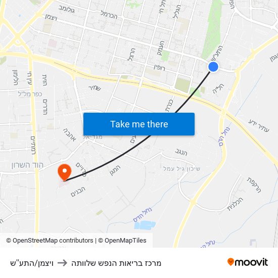 ויצמן/התע''ש to מרכז בריאות הנפש שלוותה map