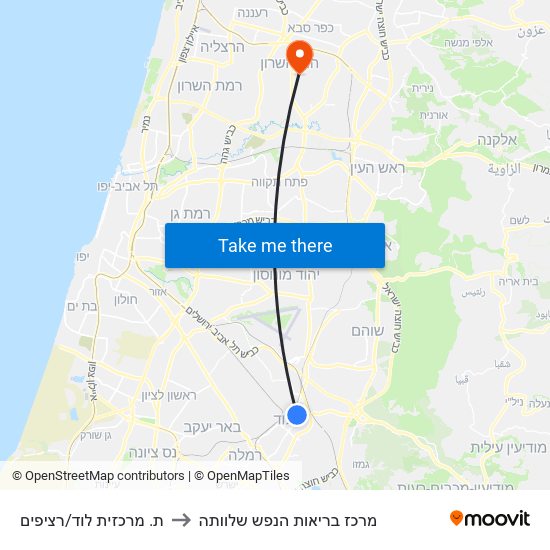 ת. מרכזית לוד/רציפים to מרכז בריאות הנפש שלוותה map