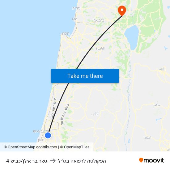 גשר בר אילן/כביש 4 to הפקולטה לרפואה בגליל map