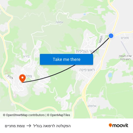 צומת מחניים to הפקולטה לרפואה בגליל map