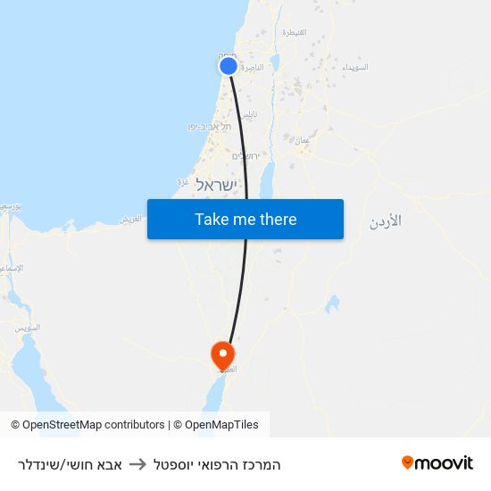 אבא חושי/שינדלר to המרכז הרפואי יוספטל map