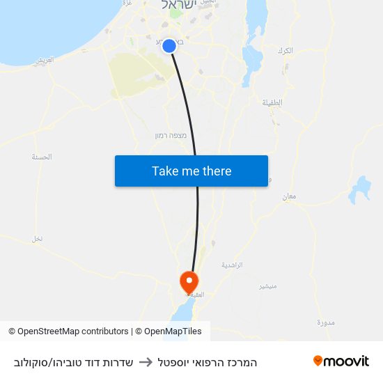 שדרות דוד טוביהו/סוקולוב to המרכז הרפואי יוספטל map