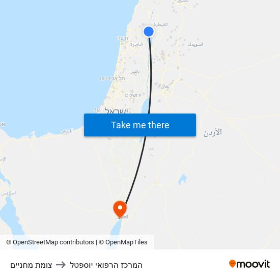 צומת מחניים to המרכז הרפואי יוספטל map