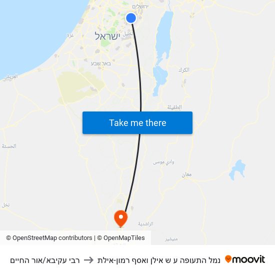 רבי עקיבא/אור החיים to נמל התעופה ע ש אילן ואסף רמון-אילת map