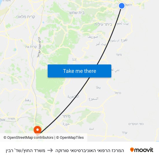 משרד החוץ/שד' רבין to המרכז הרפואי האוניברסיטאי סורוקה map