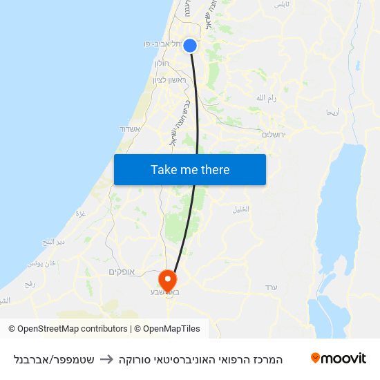 שטמפפר/אברבנל to המרכז הרפואי האוניברסיטאי סורוקה map