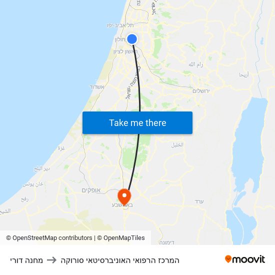 מחנה דורי to המרכז הרפואי האוניברסיטאי סורוקה map