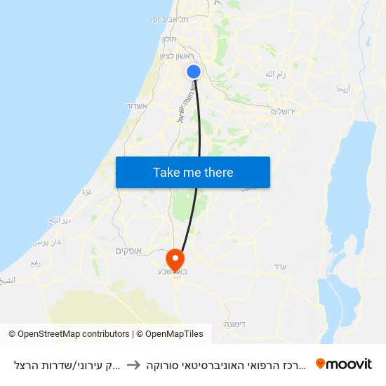 שוק עירוני/שדרות הרצל to המרכז הרפואי האוניברסיטאי סורוקה map