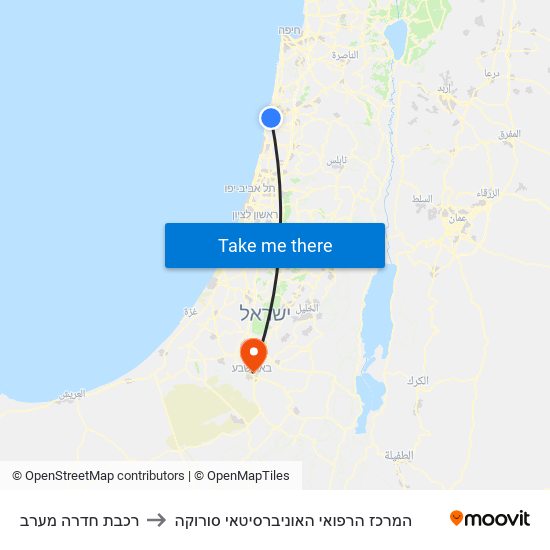 רכבת חדרה מערב to המרכז הרפואי האוניברסיטאי סורוקה map