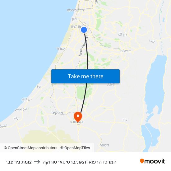 צומת ניר צבי to המרכז הרפואי האוניברסיטאי סורוקה map