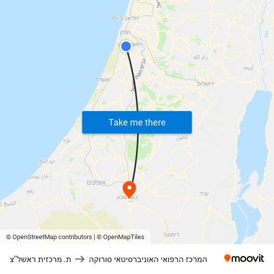 ת. מרכזית ראשל''צ to המרכז הרפואי האוניברסיטאי סורוקה map